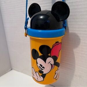 DISNEY MICKEY MOUSE EARS TWIST STRAW CANTEEN CUP + STRAP  Collectible 7” tall